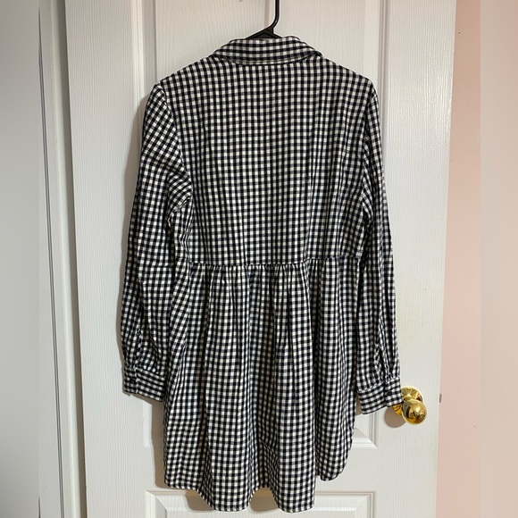Zara Checkered Tunic High Low Buttoned Oversized Collared Cotton Top Size Small - Picture 7 of 9